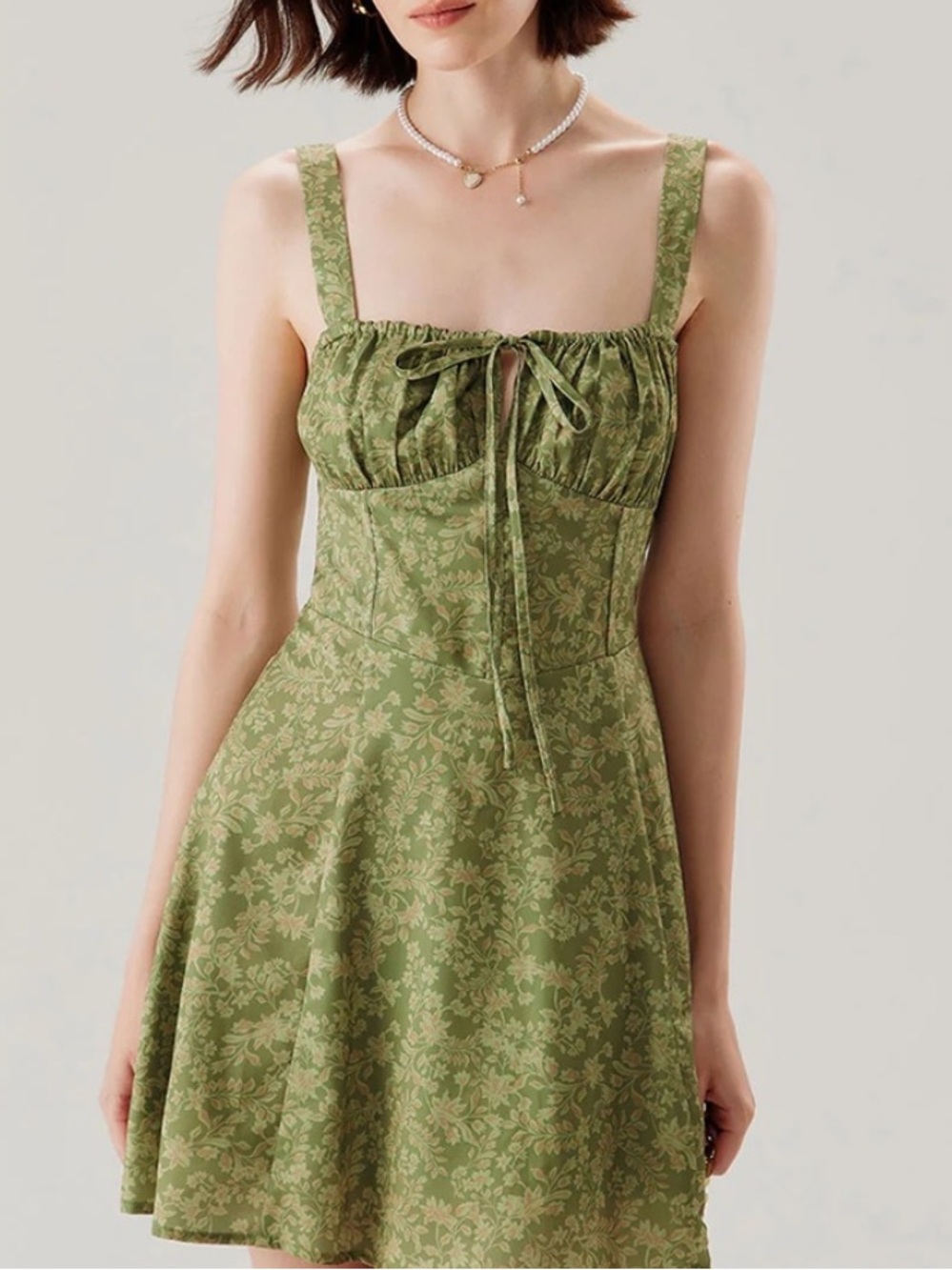 Rihoas Women S Green Floral Sleeveless Corset Style Ruched Mini Slip Dress NWT